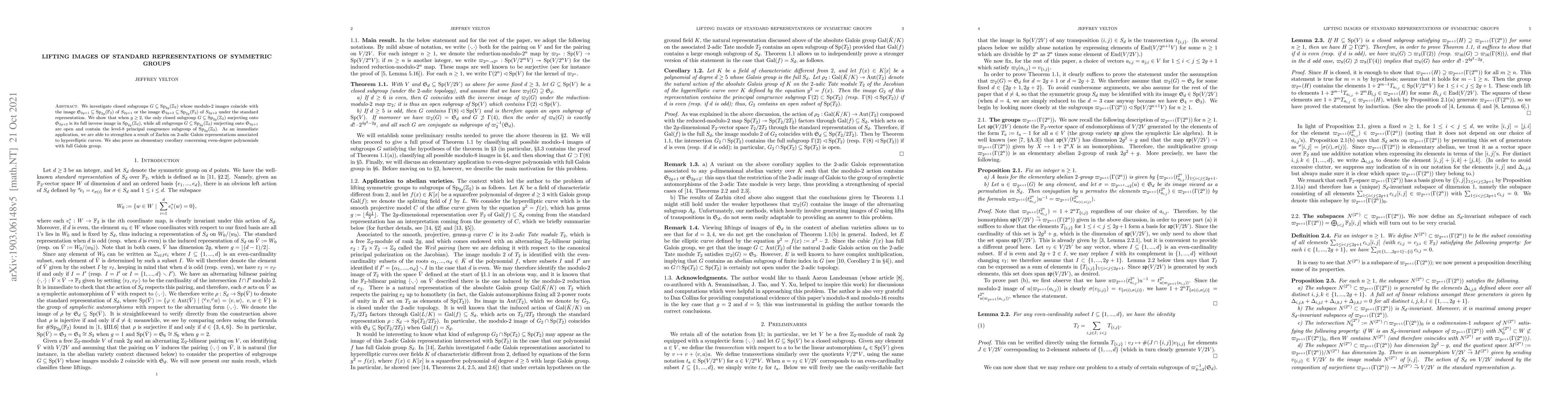 Thumbnail for Lifting images of standard representations of symmetric groups