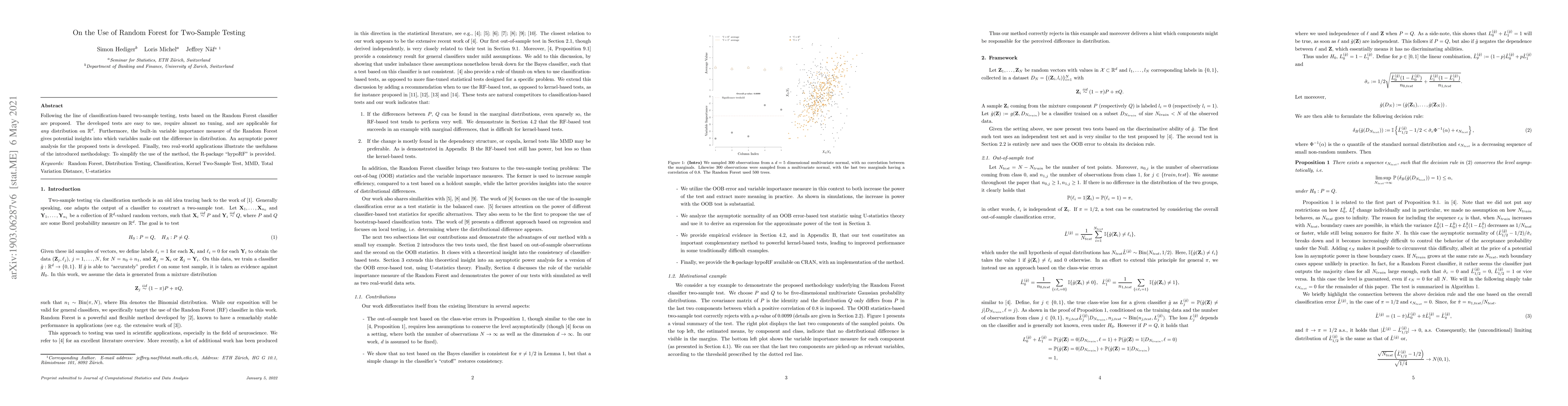 Thumbnail for On the Use of Random Forest for Two-Sample Testing