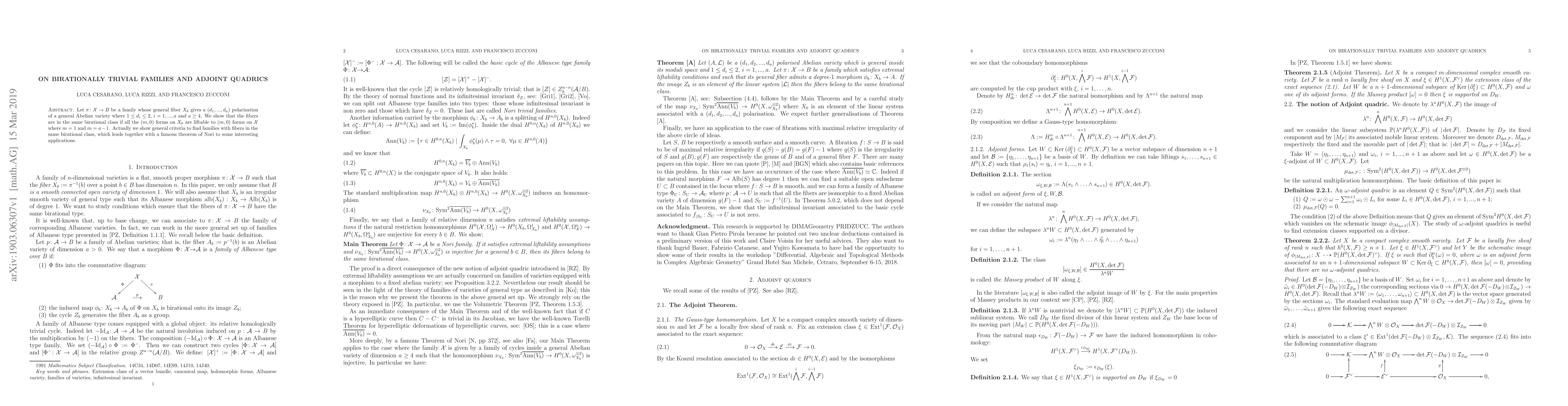 Thumbnail for On birational trivial families and Adjoint quadrics