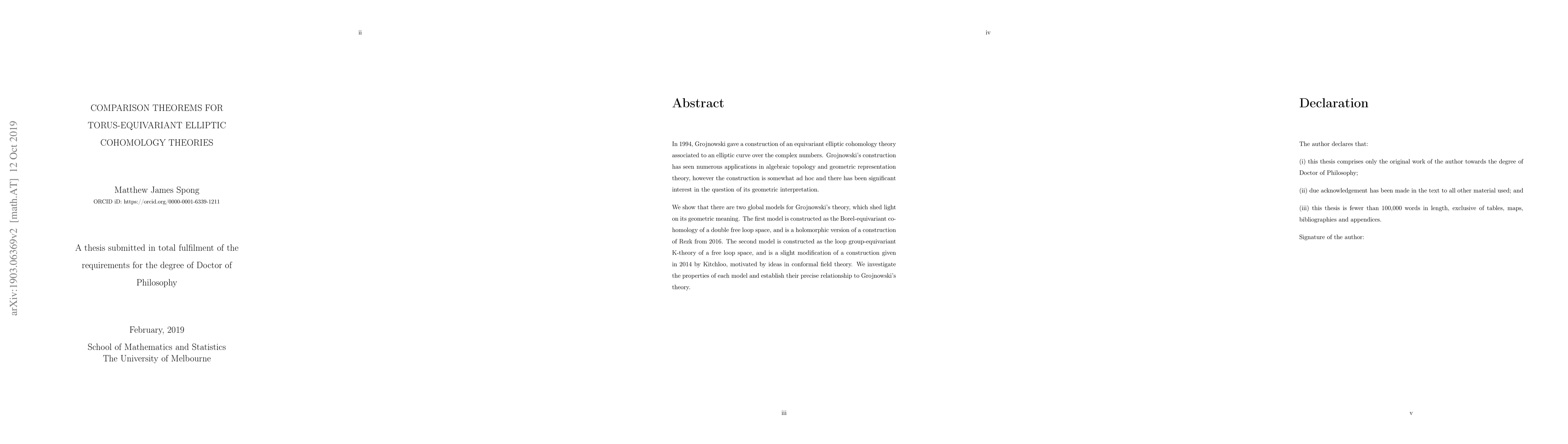 Thumbnail for Comparison theorems for torus-equivariant elliptic cohomology theories