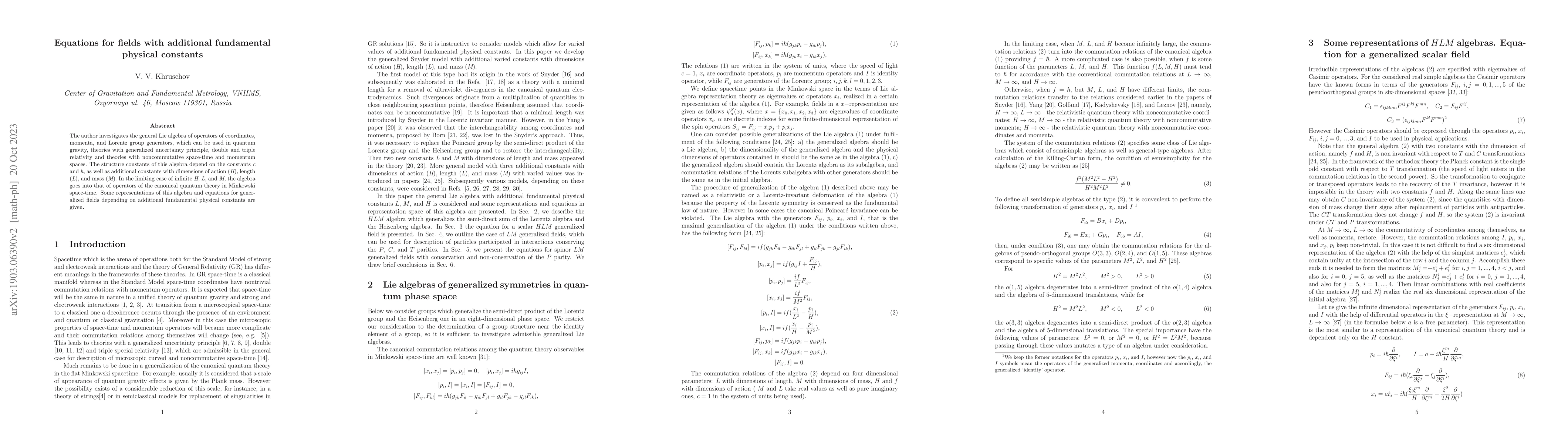 Thumbnail for Equations for fields with additional fundamental physical constants