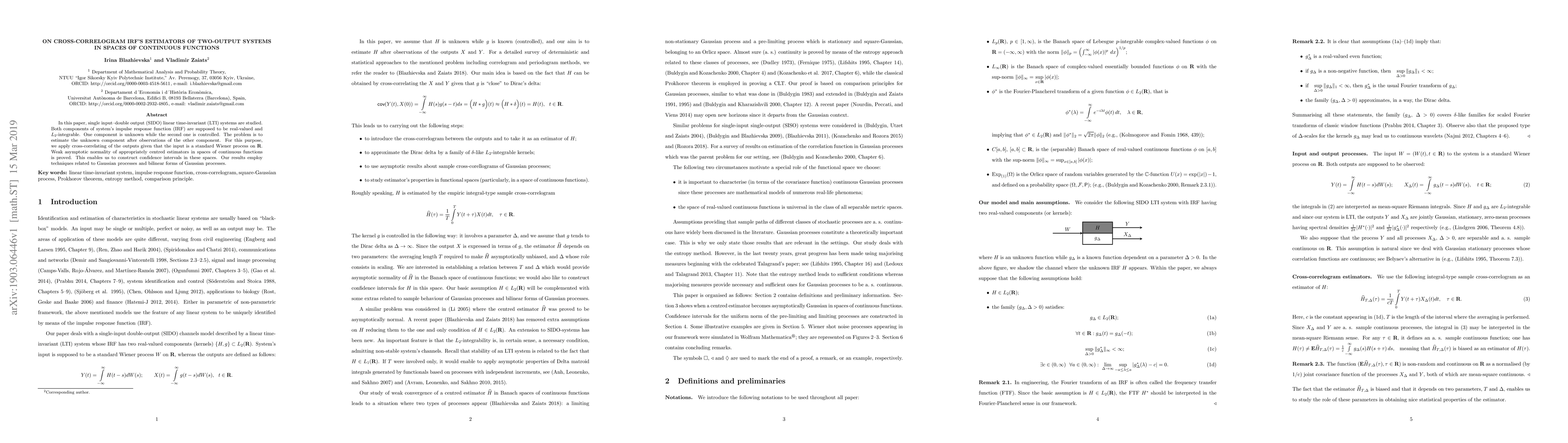 Thumbnail for On cross-correlogram IRF's estimators of two-output systems in spaces of
  continuous functions