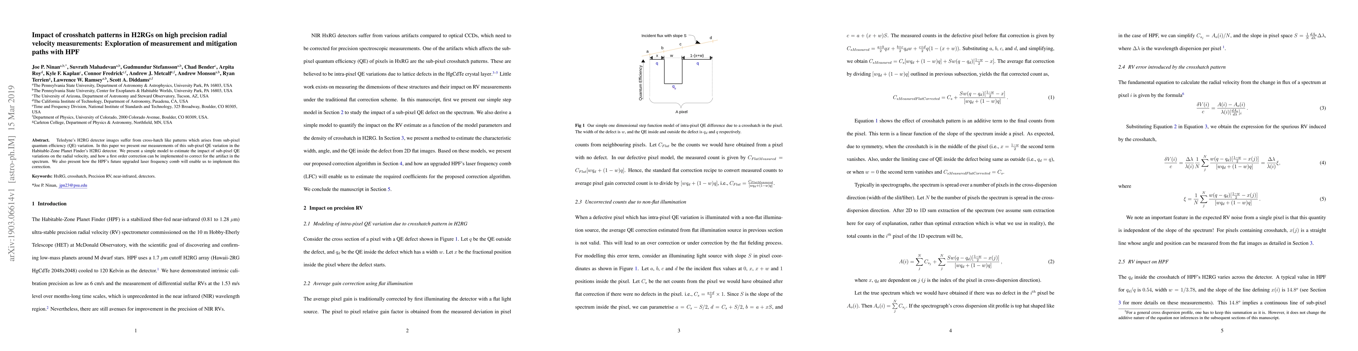 Thumbnail for Impact of crosshatch patterns in H2RGs on high precision radial velocity
  measurements: Exploration of measurement and mitigation paths with HPF