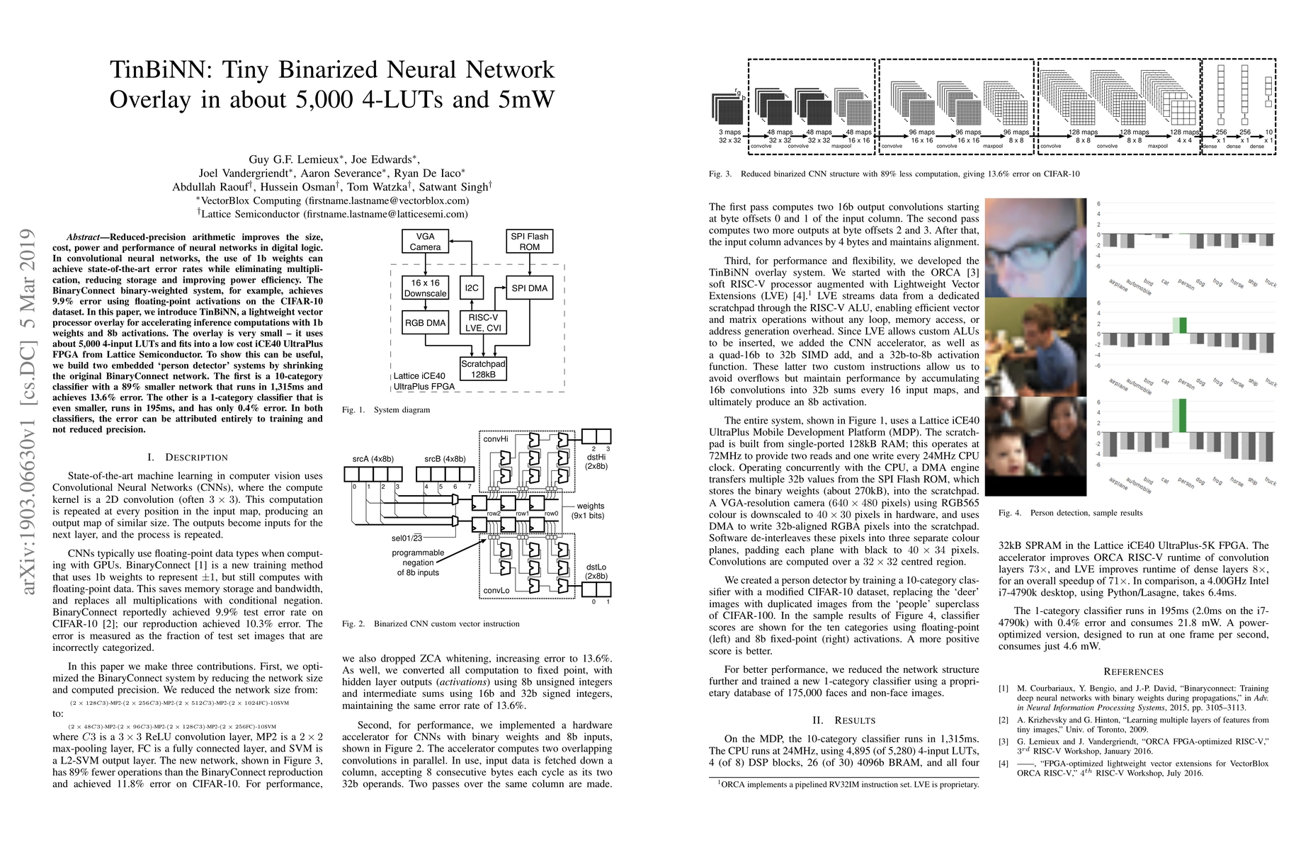Thumbnail for TinBiNN: Tiny Binarized Neural Network Overlay in about 5,000 4-LUTs and
  5mW