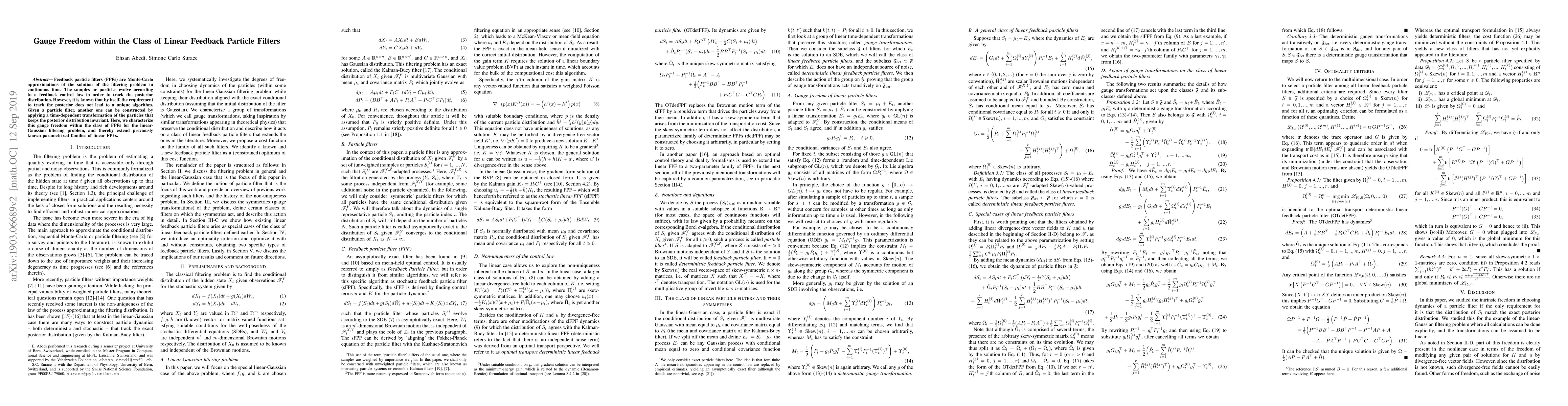 Thumbnail for Gauge Freedom within the Class of Linear Feedback Particle Filters