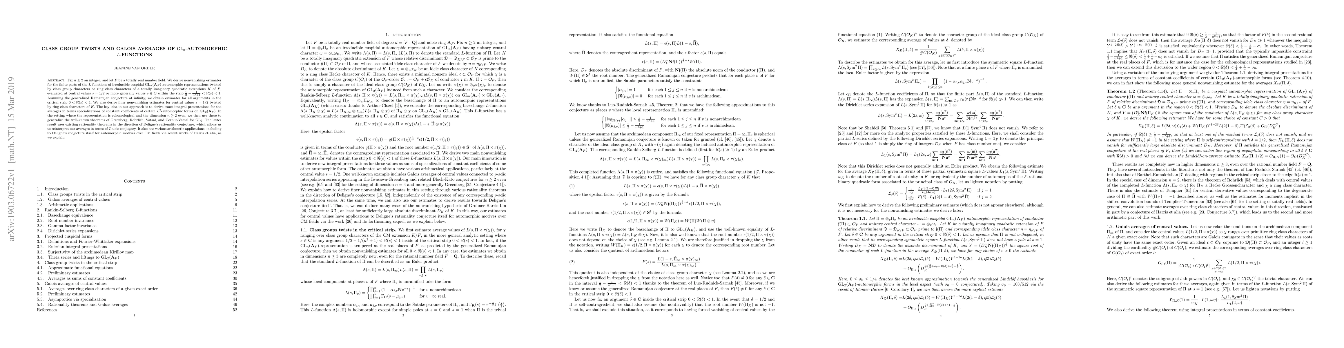 Thumbnail for Class group twists and Galois averages of
  $\operatorname{GL}_n$-automorphic $L$-functions