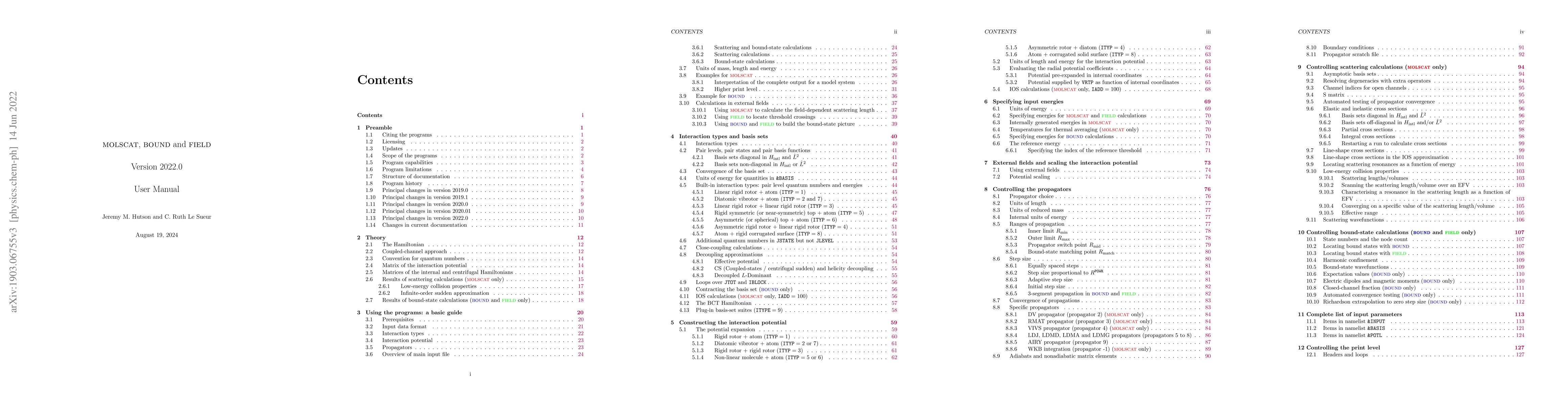 Thumbnail for User Manual for MOLSCAT, BOUND and FIELD, Version 2022.0: programs for
  quantum scattering properties and bound states of interacting pairs of atoms
  and molecules