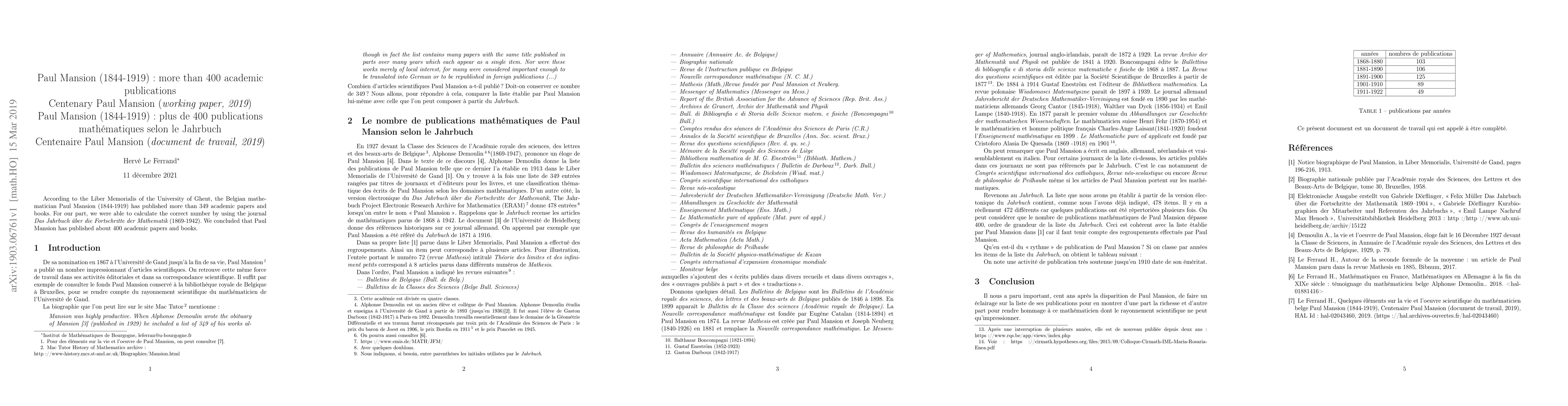 Thumbnail for Paul Mansion (1844-1919) : more than 400 academic publications,
  Centenary Paul Mansion (working paper, 2019)