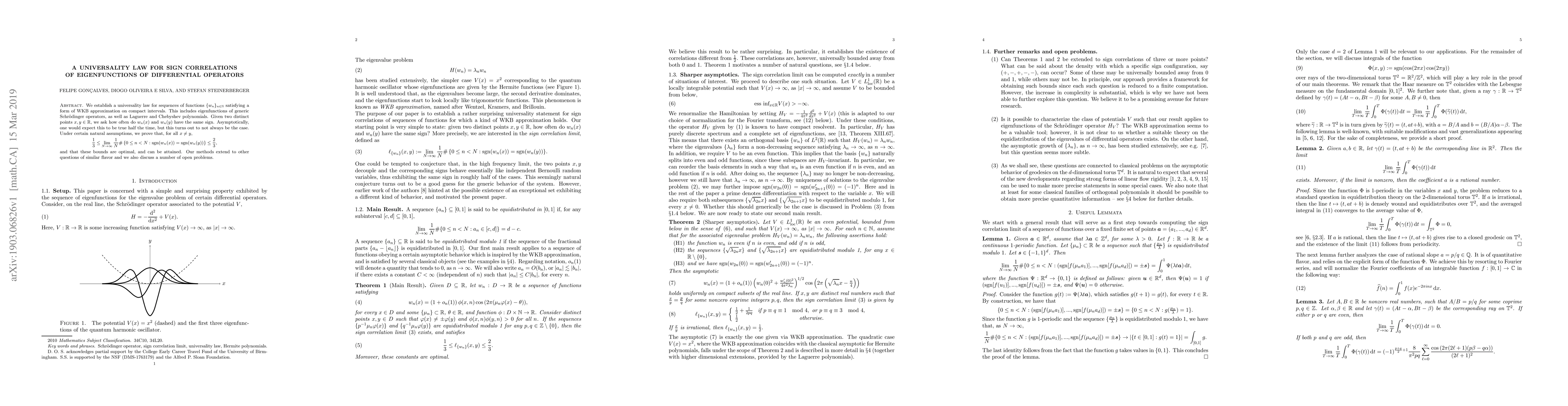 Thumbnail for A Universality Law For Sign Correlations of Eigenfunctions of
  Differential Operators