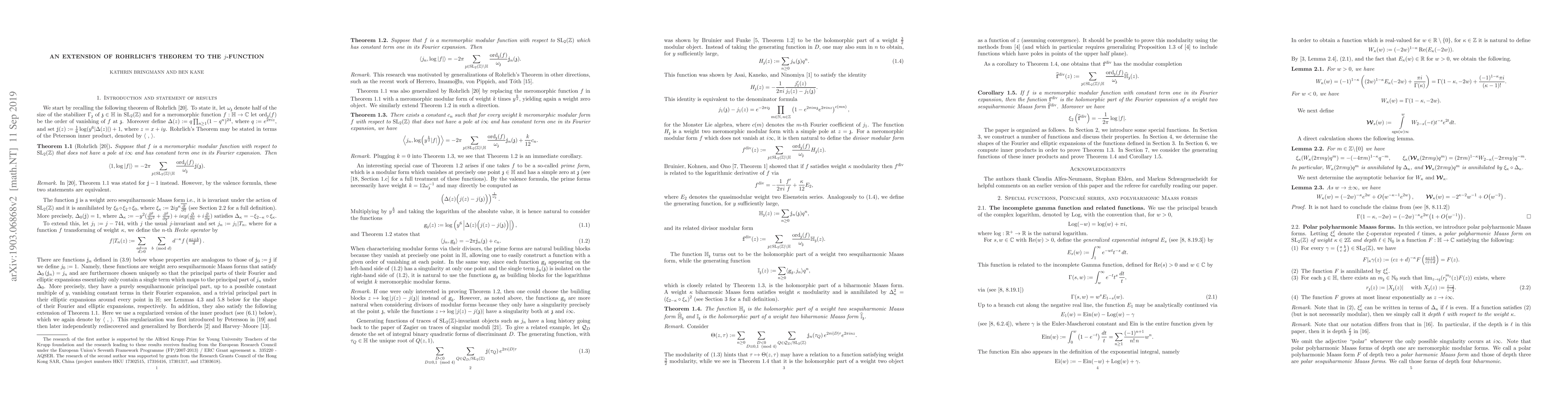 Thumbnail for An extension of Rohrlich's Theorem to the $j$-function