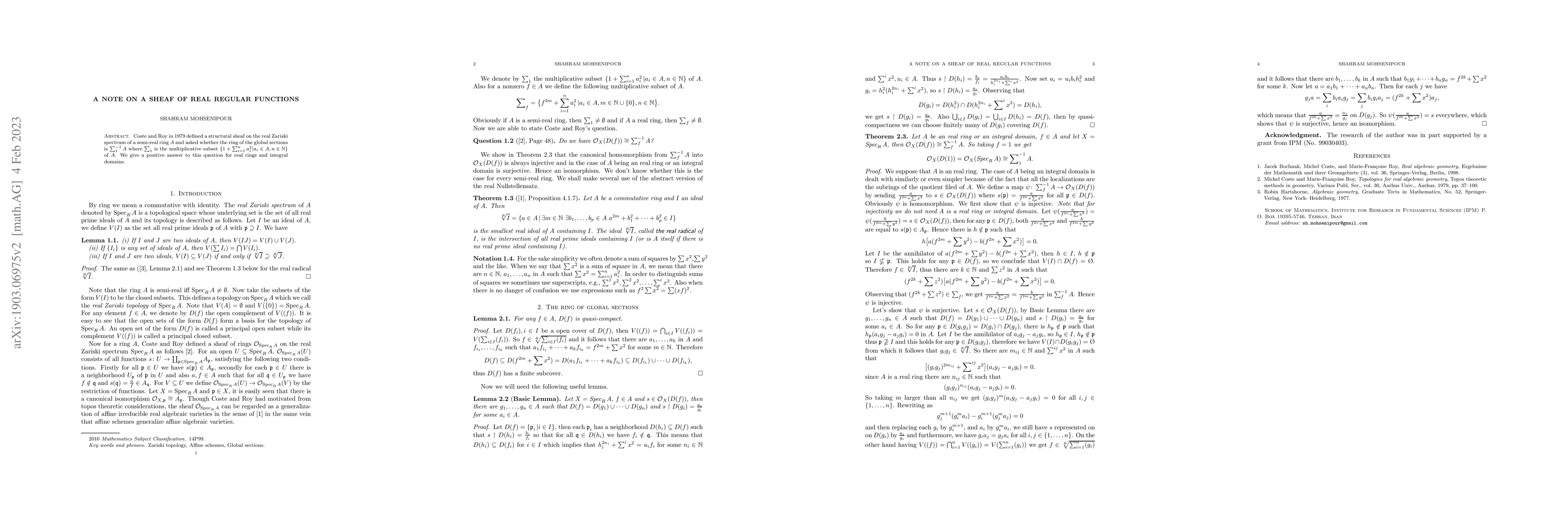 Thumbnail for A note on a sheaf of real regular functions