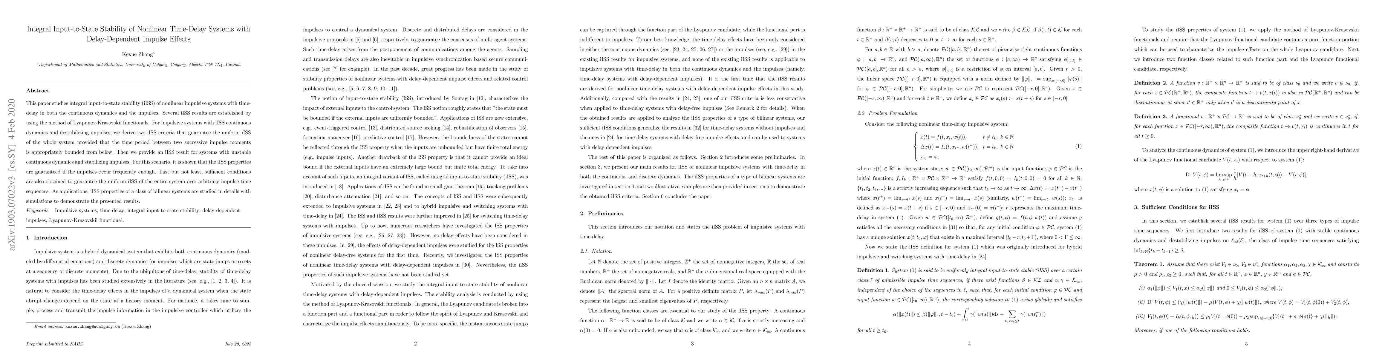 Thumbnail for Integral Input-to-State Stability of Nonlinear Time-Delay Systems with
  Delay-Dependent Impulse Effects