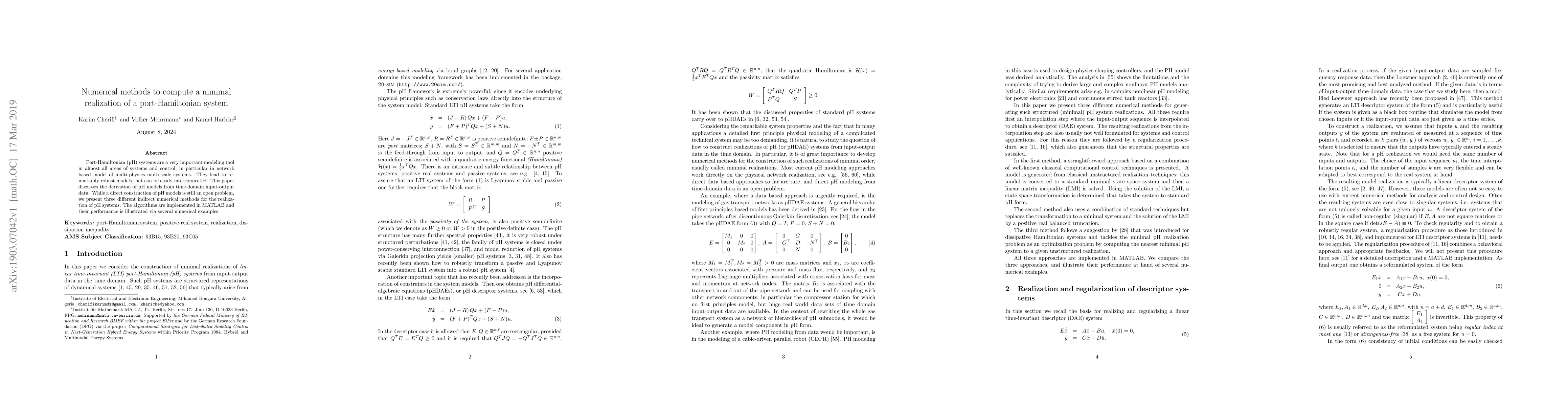 Thumbnail for Numerical methods to compute a minimal realization of a port-Hamiltonian
  system