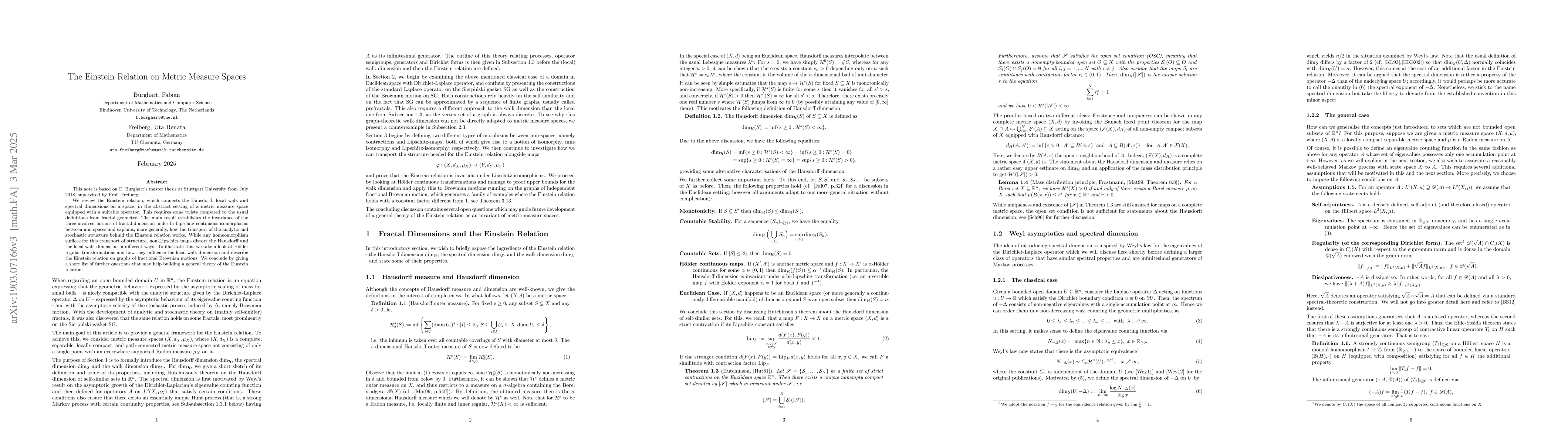 Thumbnail for The Einstein Relation on Metric Measure Spaces