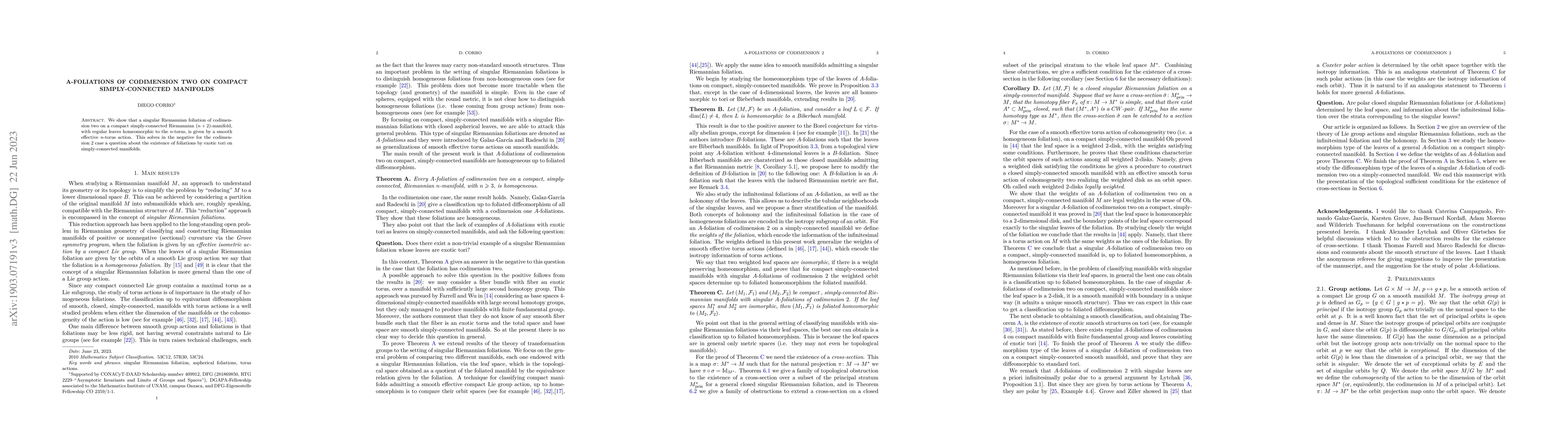 Thumbnail for A-Foliations of codimension two on compact simply-connected manifolds