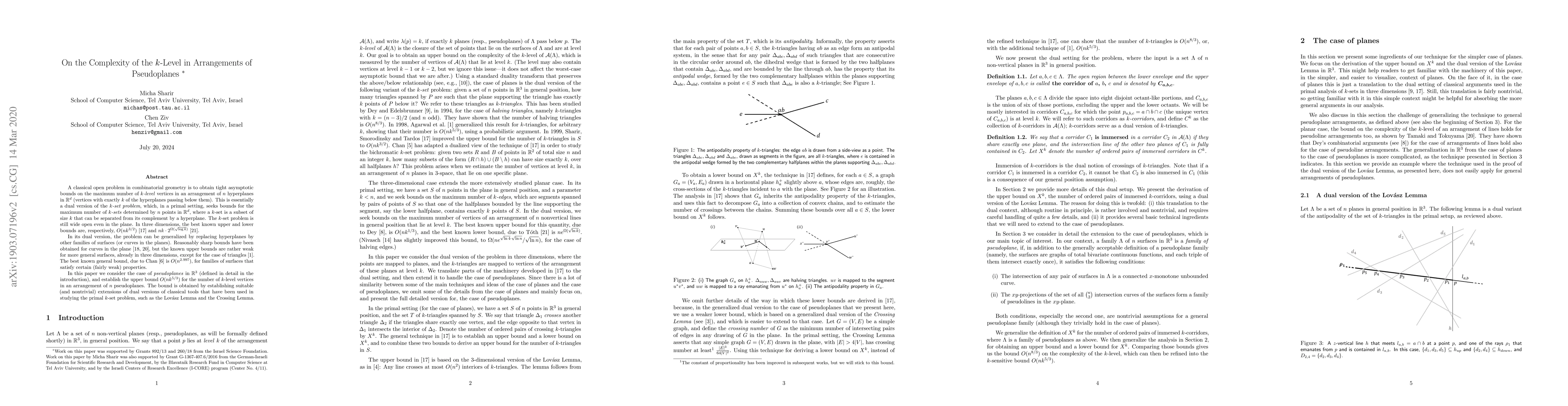 Thumbnail for On the Complexity of the k-Level in Arrangements of Pseudoplanes