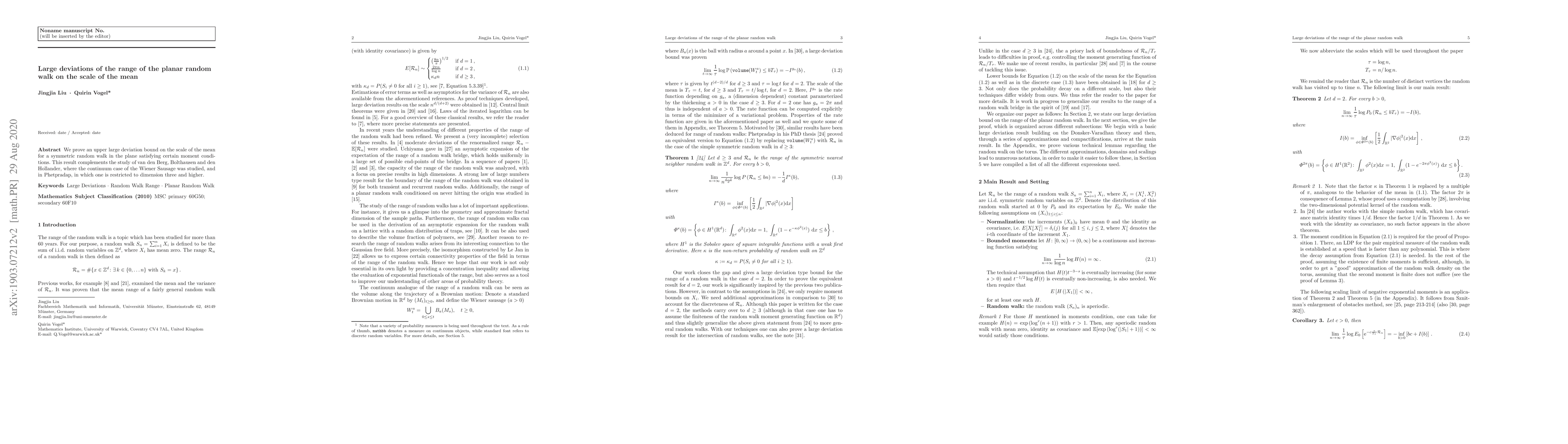 Thumbnail for Large deviations of the range of the planar random walk on the scale of
  the mean