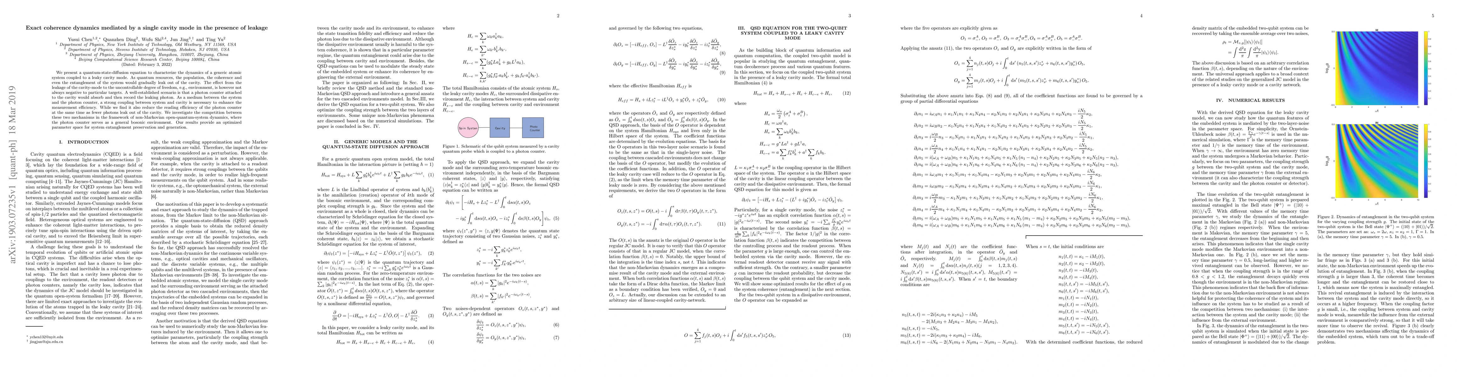 Thumbnail for Exact coherence dynamics mediated by a single cavity mode in the
  presence of leakage
