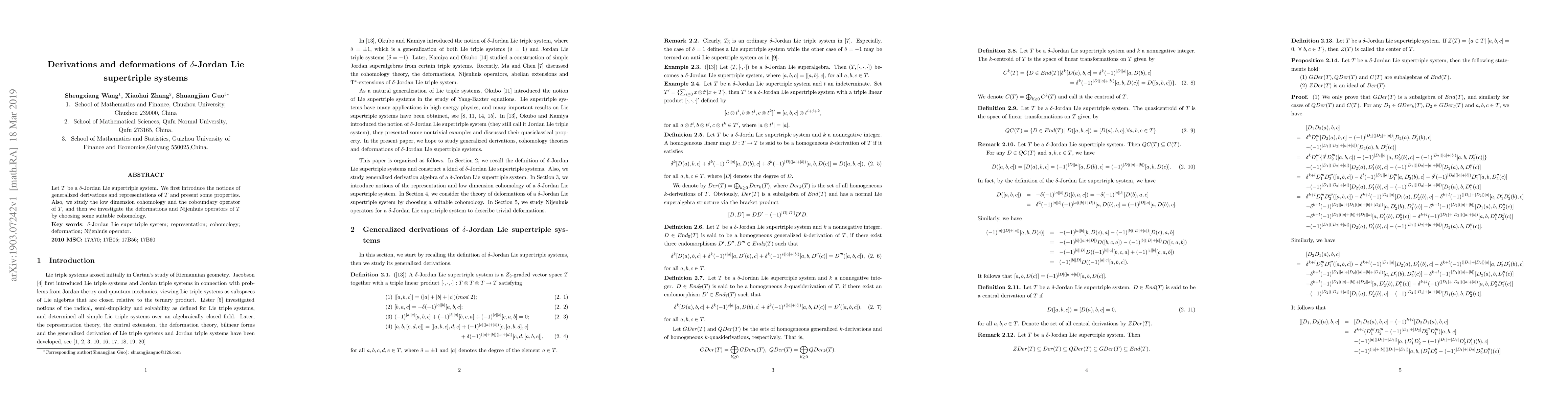 Thumbnail for Derivations and deformations of $\delta$-Jordan Lie supertriple systems