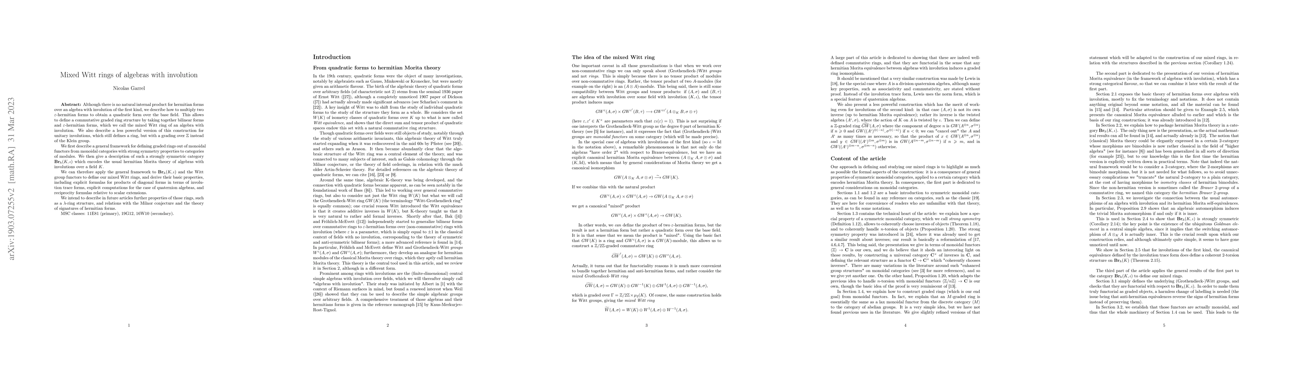 Thumbnail for Mixed Witt rings of algebras with involution