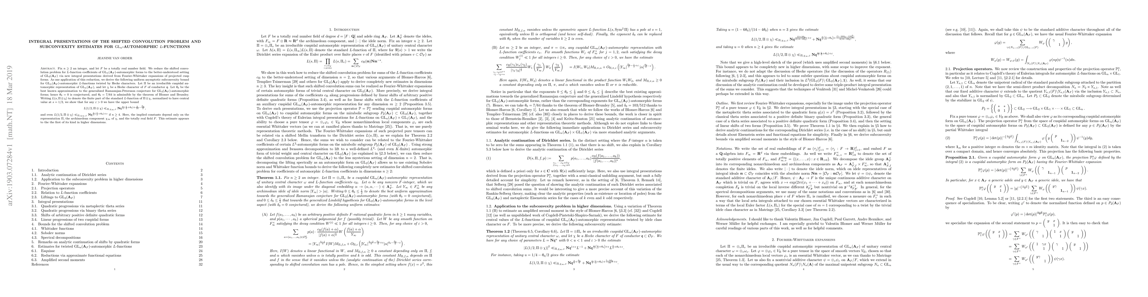 Thumbnail for Integral presentations of the shifted convolution problem and
  subconvexity estimates for $\operatorname{GL}_n$-automorphic $L$-functions