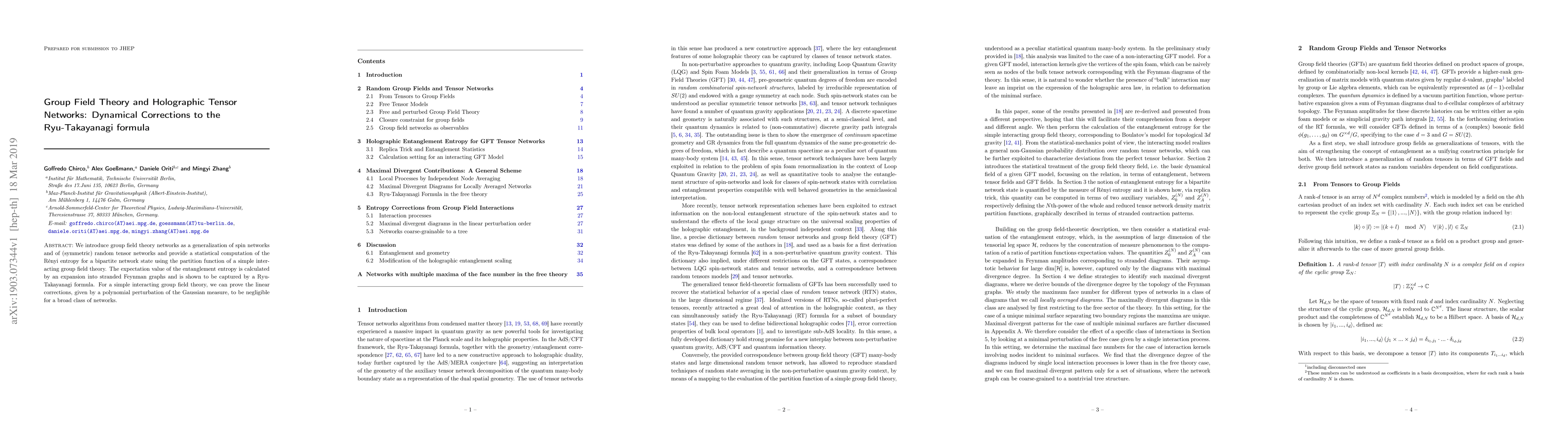 Thumbnail for Group Field Theory and Holographic Tensor Networks: Dynamical
  Corrections to the Ryu-Takayanagi formula