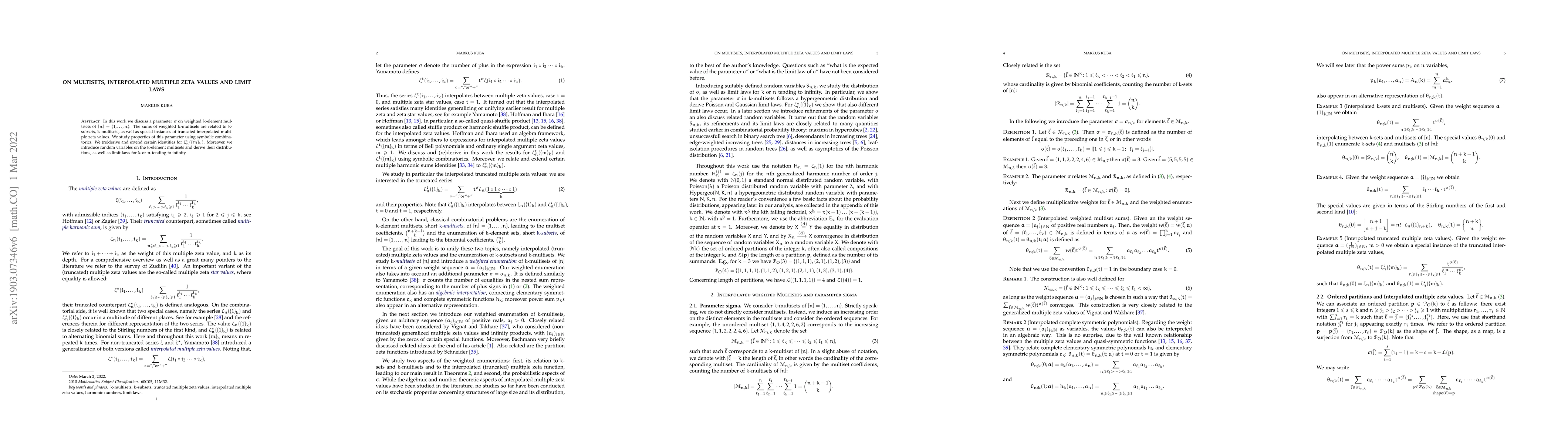 Thumbnail for On multisets, interpolated multiple zeta values and limit laws