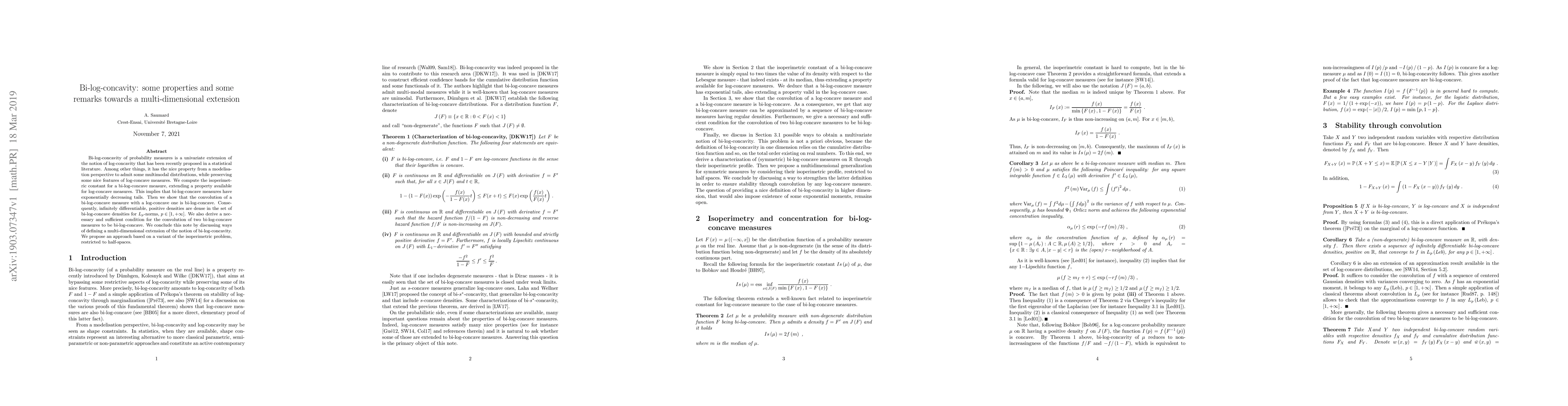 Thumbnail for Bi-log-concavity: some properties and some remarks towards a
  multi-dimensional extension