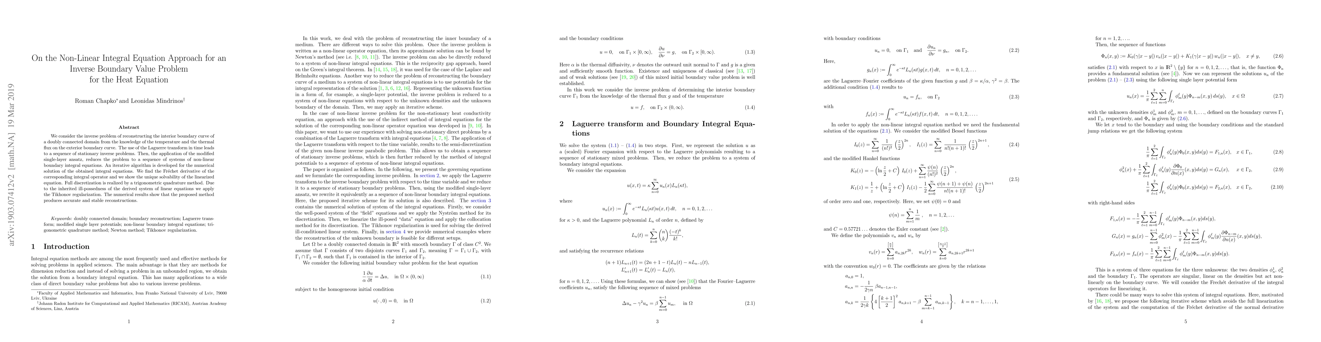 Thumbnail for On the Non-Linear Integral Equation Approach for an Inverse Boundary
  Value Problem for the Heat Equation