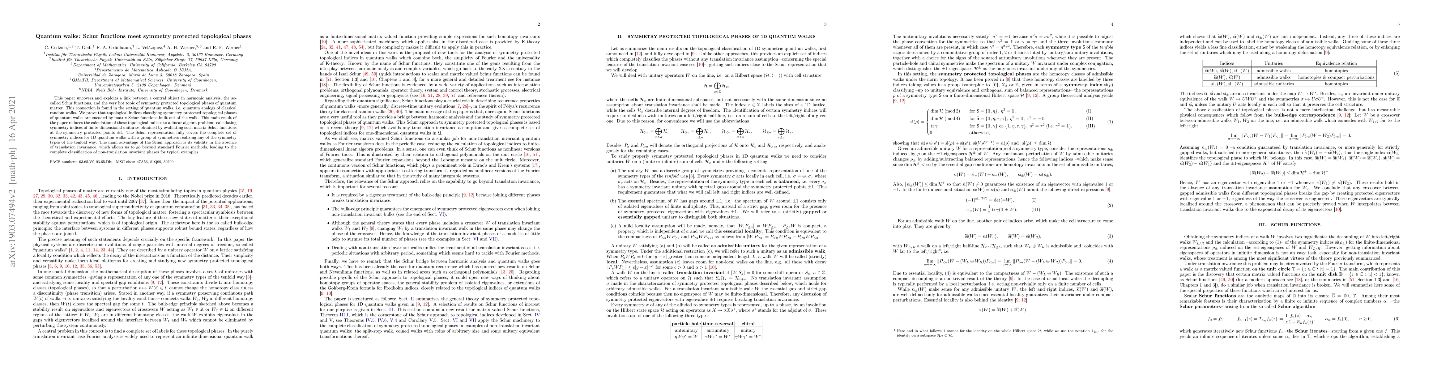 Thumbnail for Quantum walks: Schur functions meet symmetry protected topological
  phases
