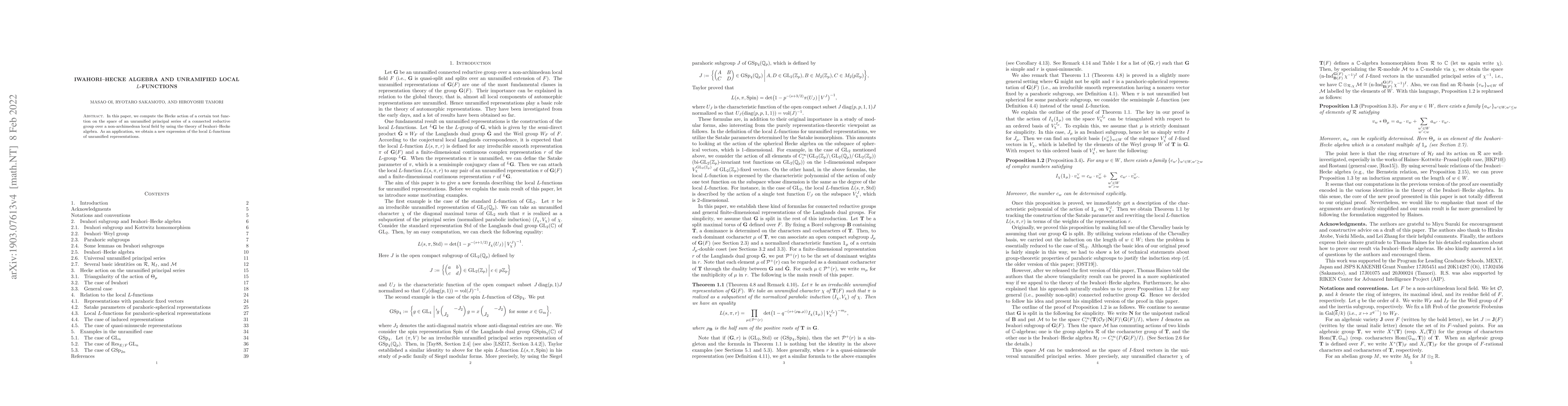 Thumbnail for Iwahori-Hecke algebra and unramified local L-functions