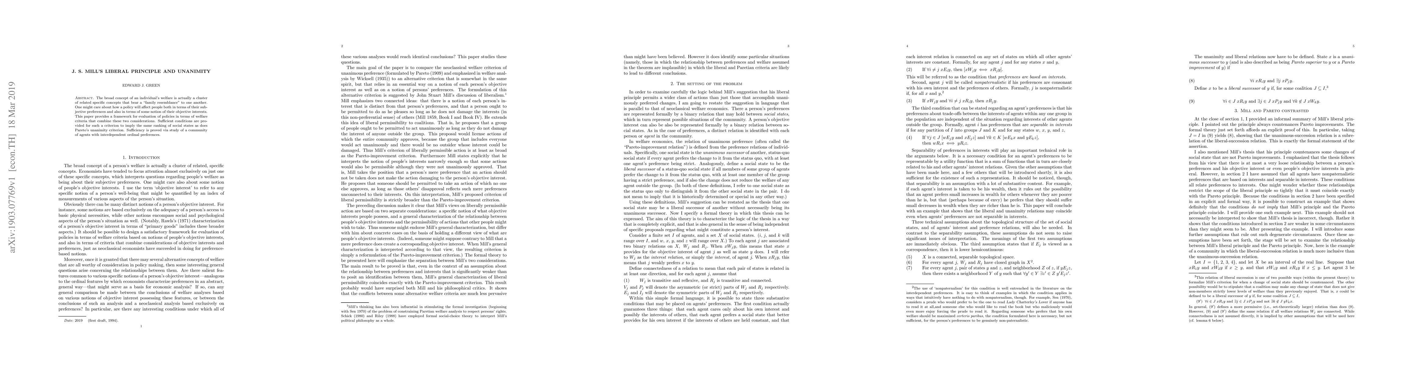 Thumbnail for J. S. Mill's Liberal Principle and Unanimity