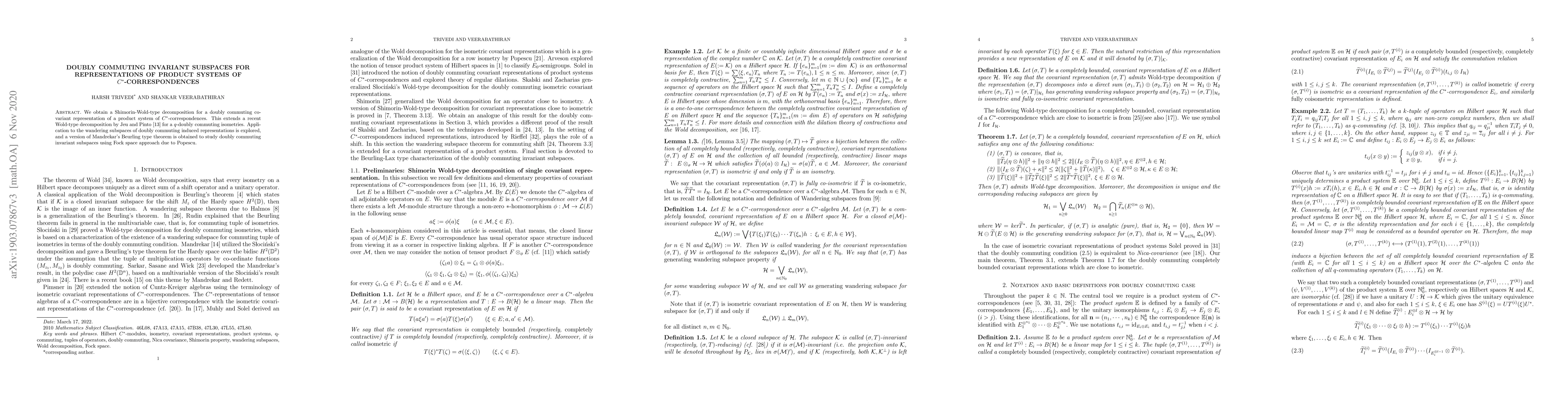 Thumbnail for Doubly commuting invariant subspaces for representations of product
  systems of $C^*$-correspondences