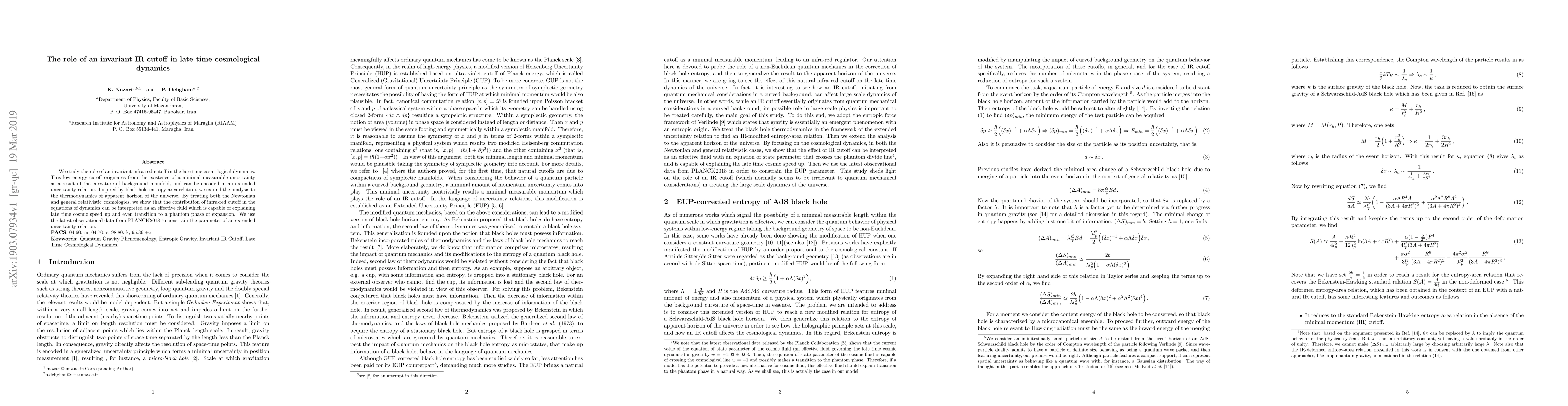 Thumbnail for The role of an invariant IR cutoff in late time cosmological dynamics