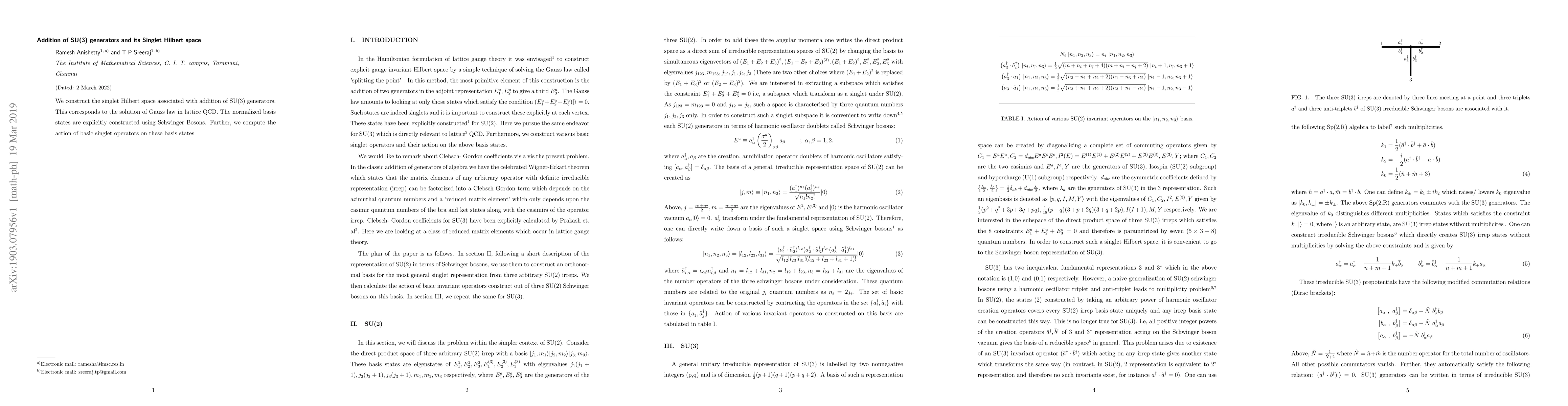 Thumbnail for Addition of SU(3) generators and its Singlet Hilbert space