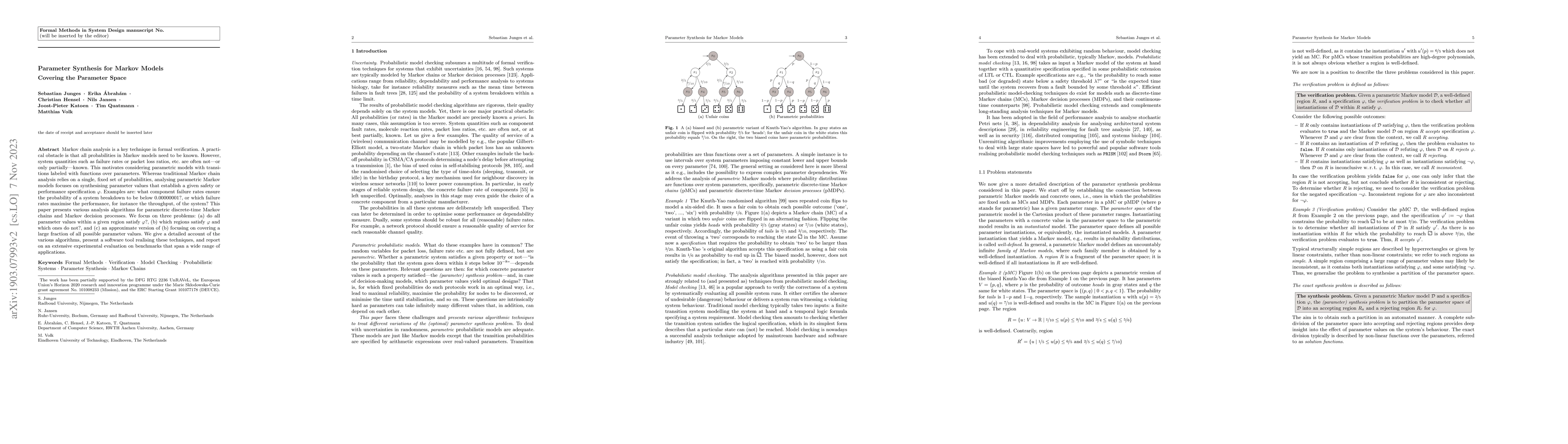 Thumbnail for Parameter Synthesis for Markov Models: Covering the Parameter Space
