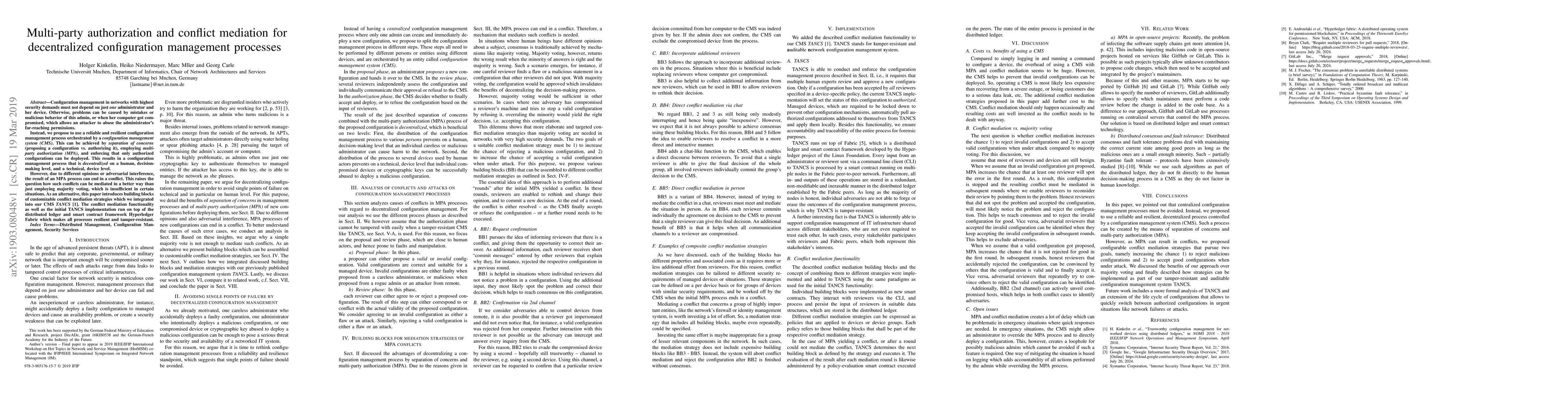 Thumbnail for Multi-party authorization and conflict mediation for decentralized
  configuration management processes