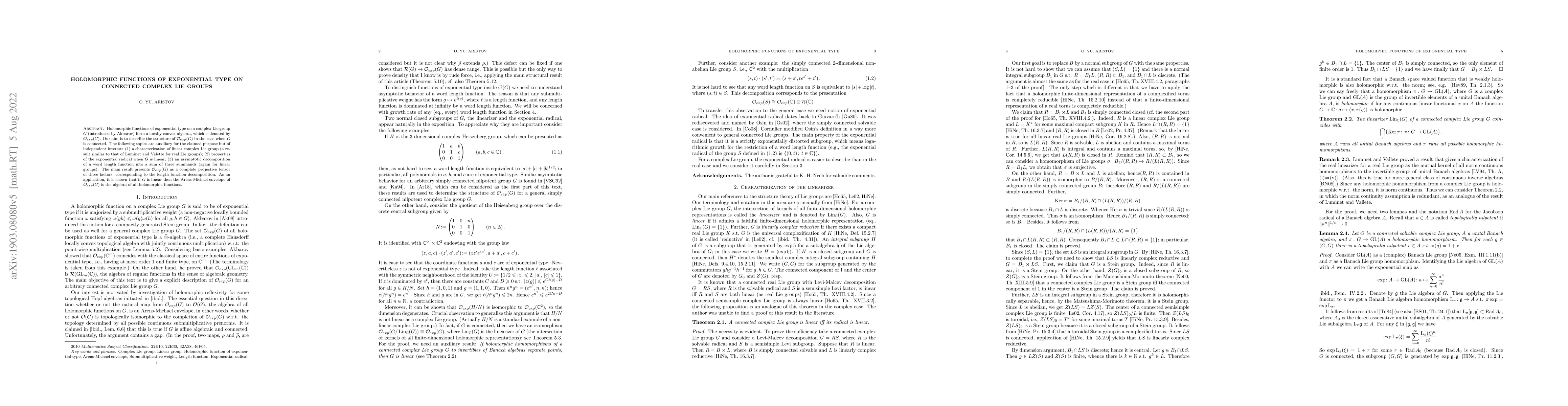 Thumbnail for Holomorphic functions of exponential type on connected complex Lie
  groups