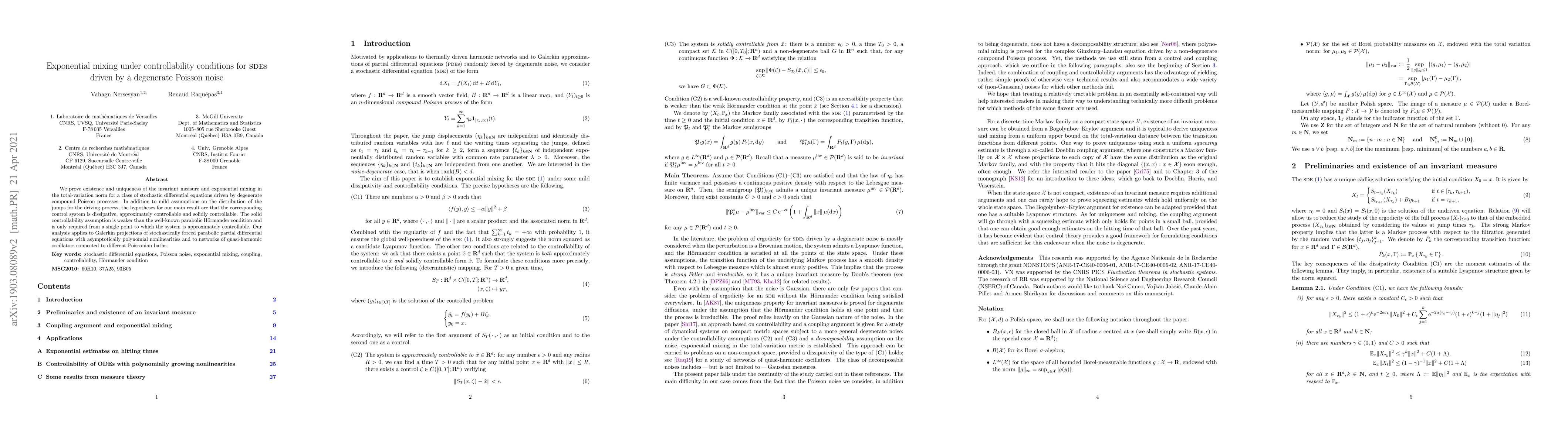Thumbnail for Exponential mixing under controllability conditions for SDEs driven by a
  degenerate Poisson noise
