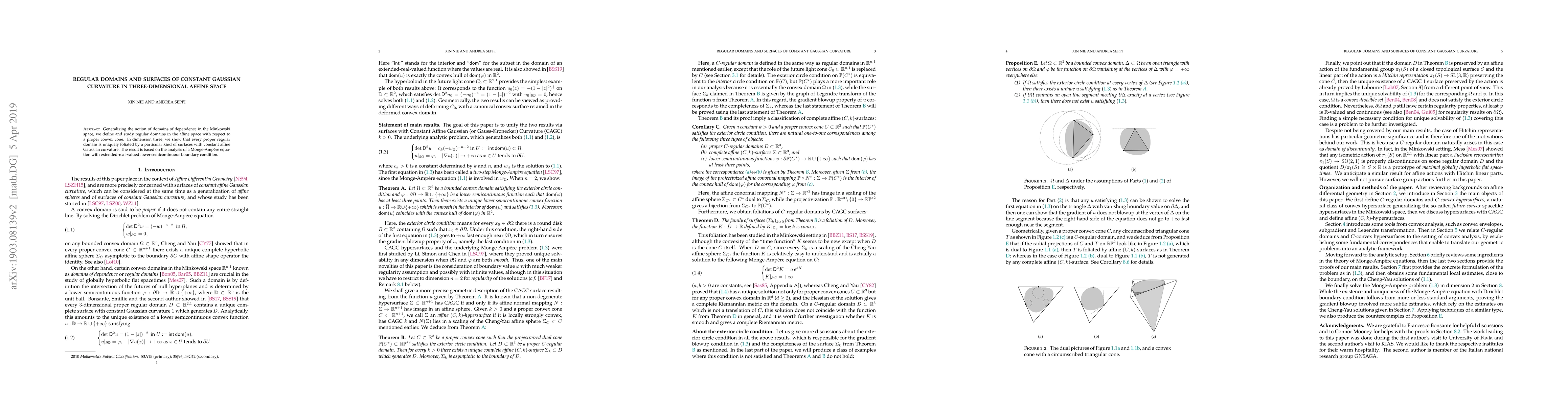 Thumbnail for Regular domains and surfaces of constant Gaussian curvature in
  three-dimensional affine space