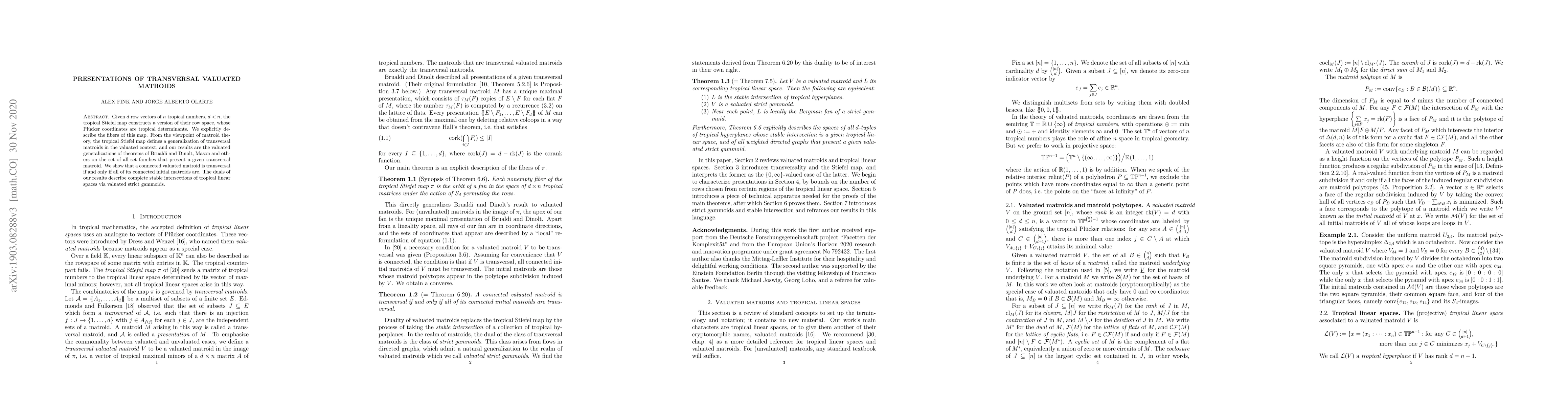 Thumbnail for Presentations of Transversal Valuated Matroids
