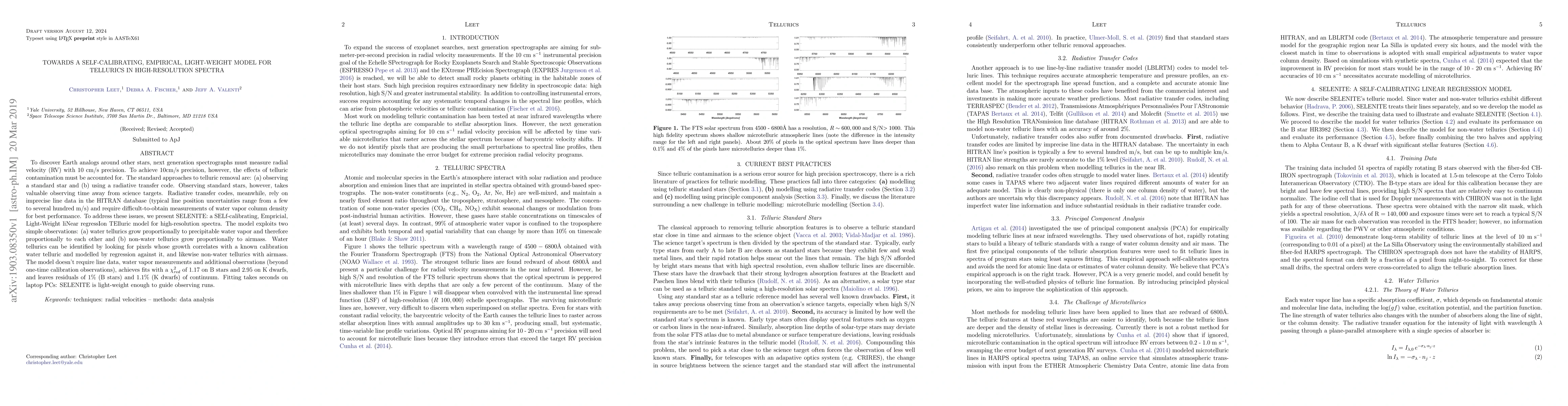 Thumbnail for Towards a Self-calibrating, Empirical, Light-Weight Model for Tellurics
  in High-Resolution Spectra