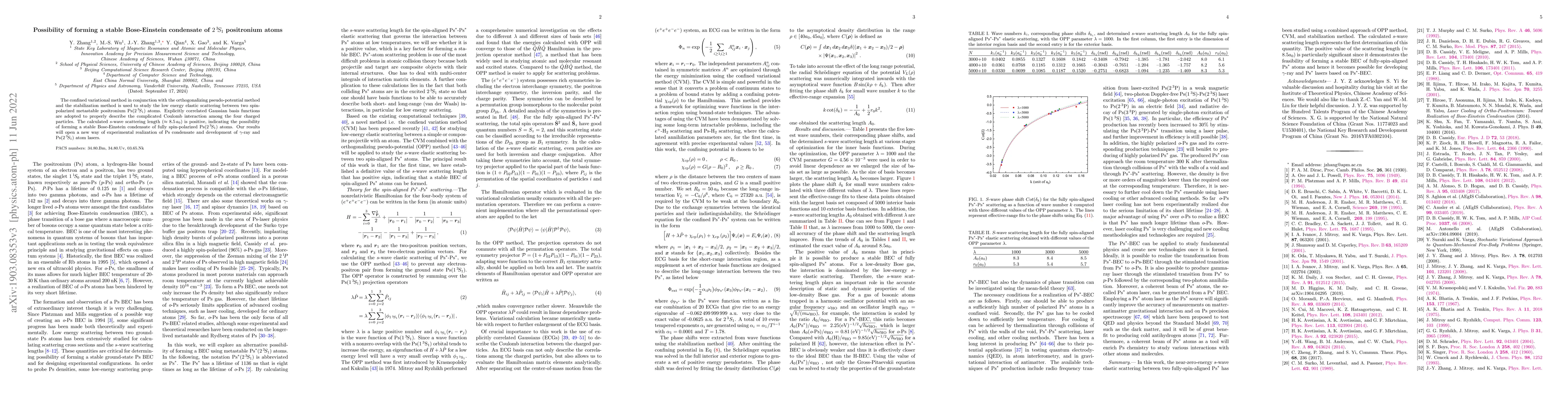 Thumbnail for Possibility of forming a stable Bose-Einstein condensate of
  $2\,^{3}\!S_1$ positronium atoms