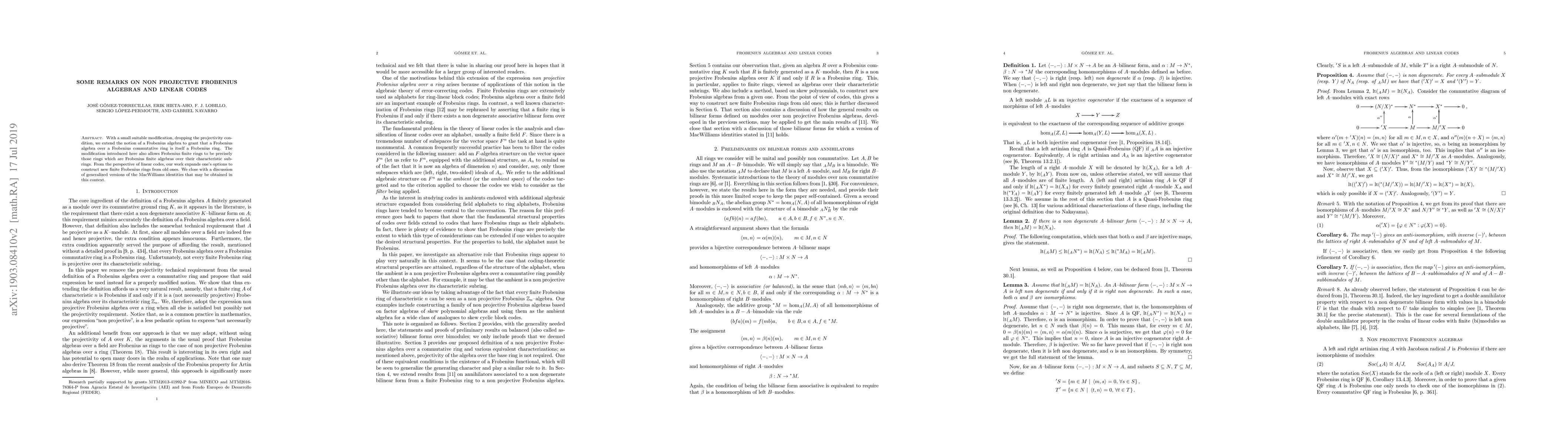 Thumbnail for Some remarks on non projective Frobenius algebras and linear codes