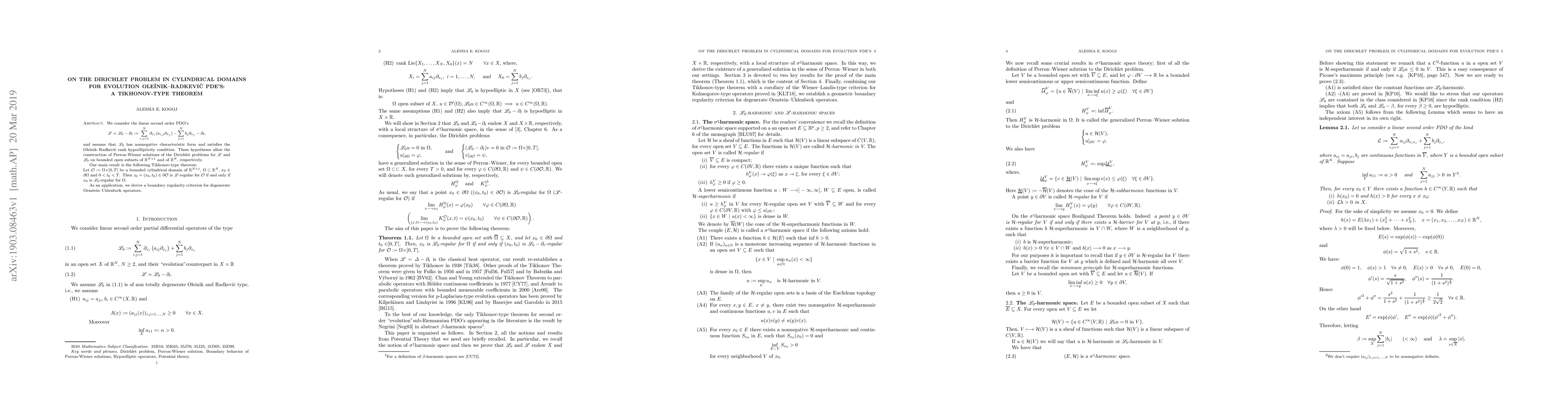 Thumbnail for On the Dirichlet problem in cylindrical domains for evolution
  Ole\v{\i}nik--Radkevi\v{c} PDE's: a Tikhonov-type theorem