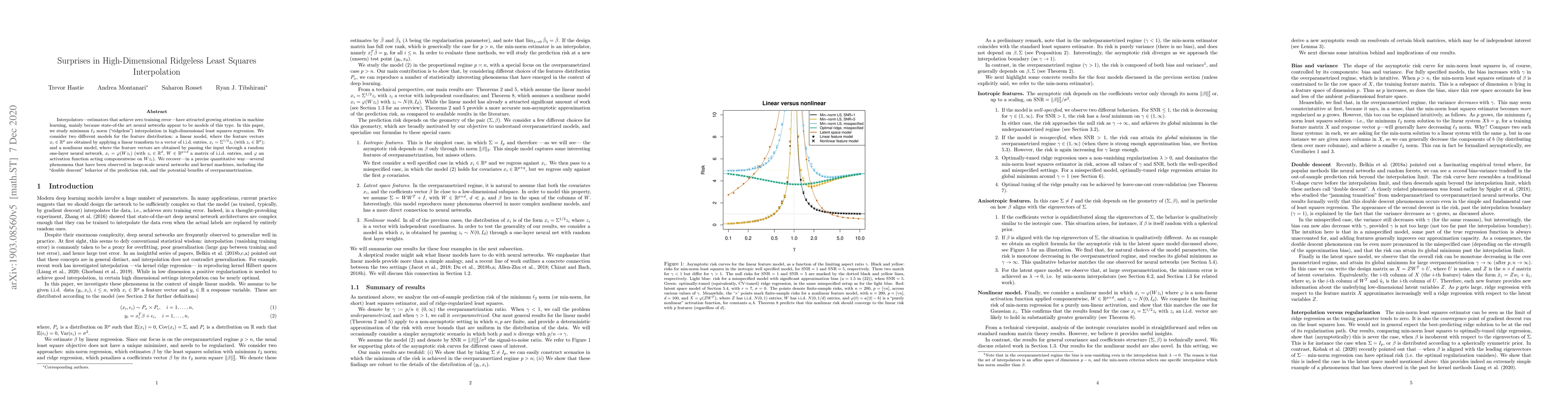 Thumbnail for Surprises in High-Dimensional Ridgeless Least Squares Interpolation