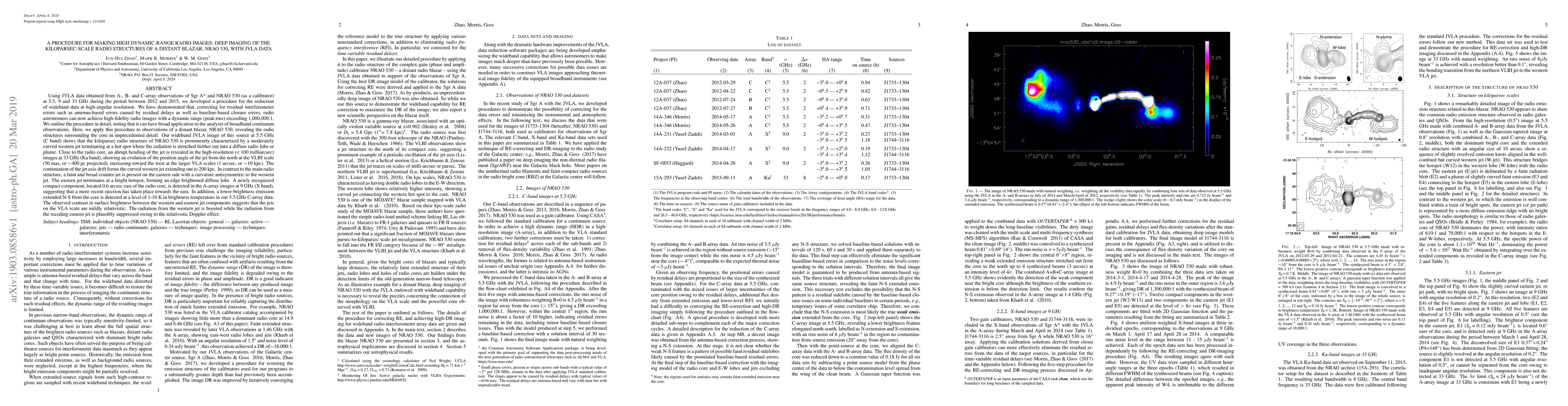 Thumbnail for A procedure for making high dynamic-range radio images: Deep imaging of
  the kiloparsec-scale radio structures of a distant blazar, NRAO 530, with
  JVLA data