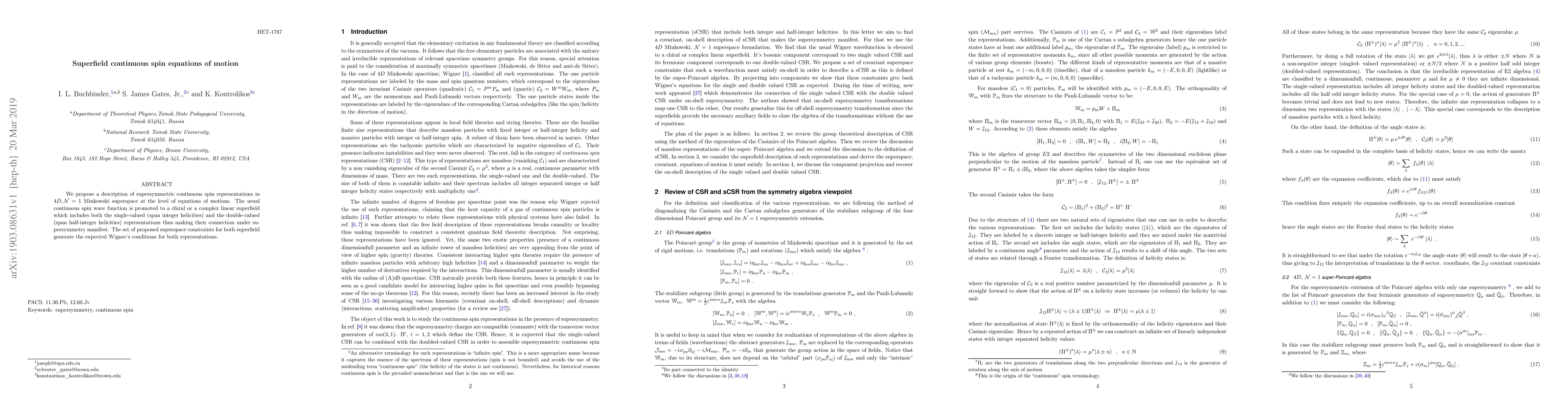 Thumbnail for Superfield continuous spin equations of motion