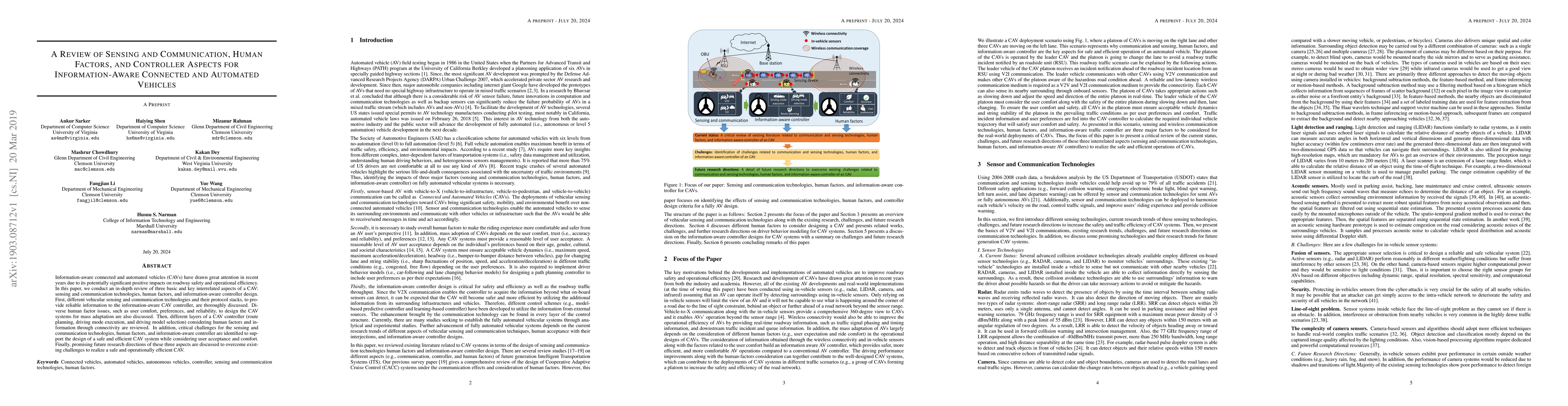 Thumbnail for A Review of Sensing and Communication, Human Factors, and Controller
  Aspects for Information-Aware Connected and Automated Vehicles