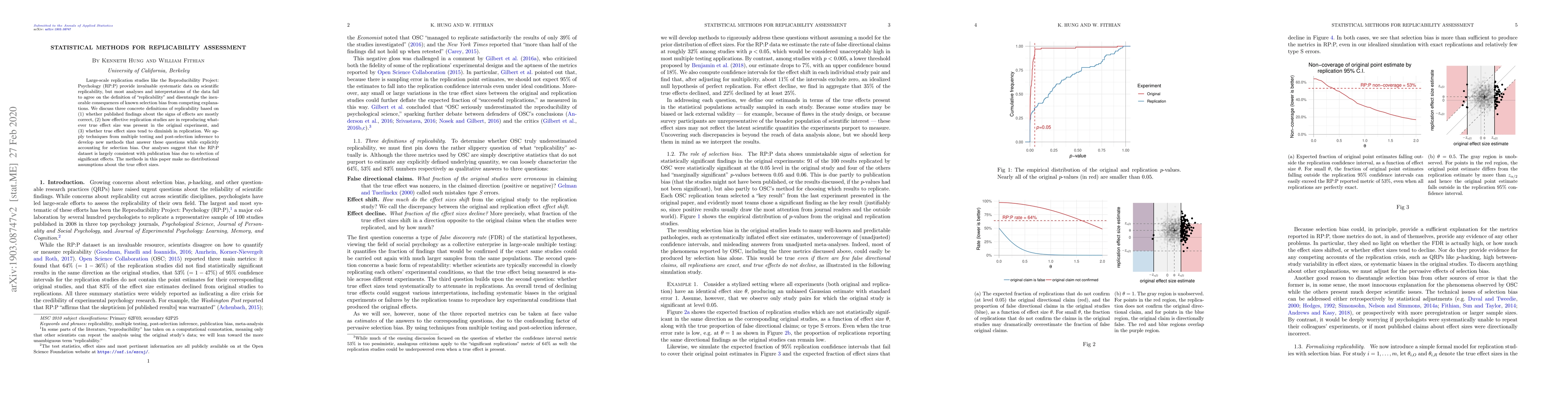 Thumbnail for Statistical Methods for Replicability Assessment